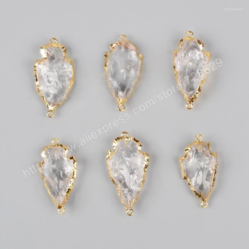 Pendant Necklaces BOROSA 5Pcs/lot Arrival Gold Color Rough Natural White Quartz Carved Arrowhead Connector Double Bails G0942