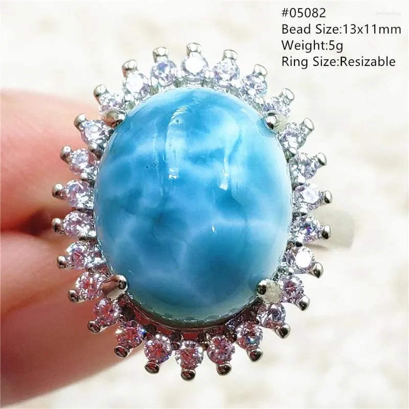 Cluster Ringen Natuurlijke Blauwe Larimar Edelsteen Verstelbare Ring 925 Sterling Zilveren Kraal Water Patroon Sieraden Ovale Vrouwen MenAAAAAA