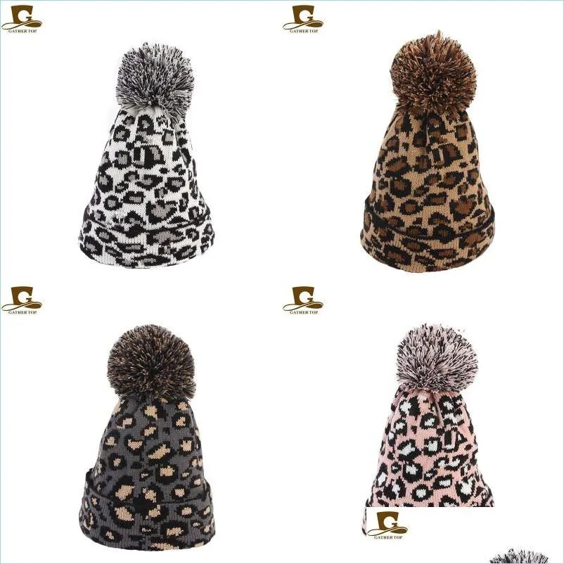 Beanie/Skull Caps Leopard Print Pattern Woolen Hat Men Mens Fashion Headgear冬の温かいかぎ針編みキャップドロップデリバリー2022 acc dhydf