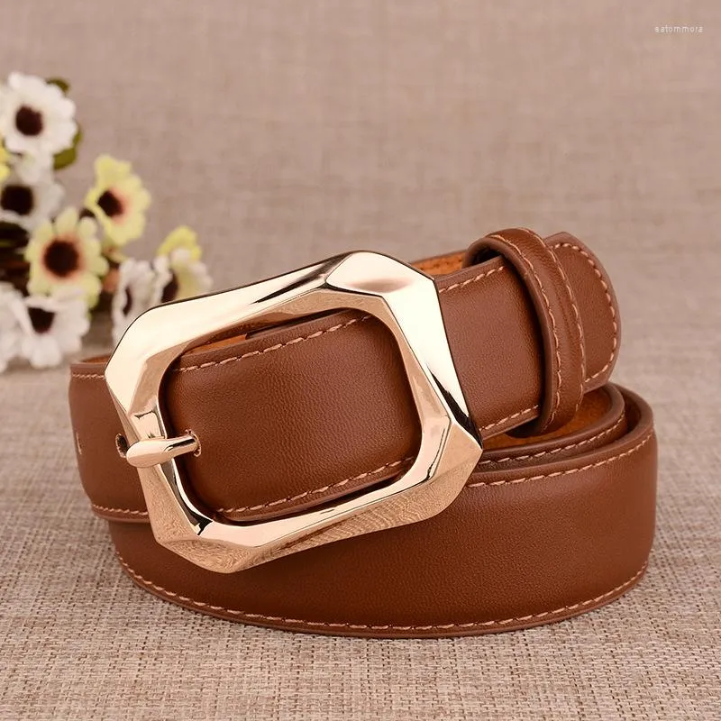 Belts PU Leather Metal Buckle Belt Woman 2022 Dress Jeans Leisure Fashion Classic Waistband Thin Skinny Luxurious