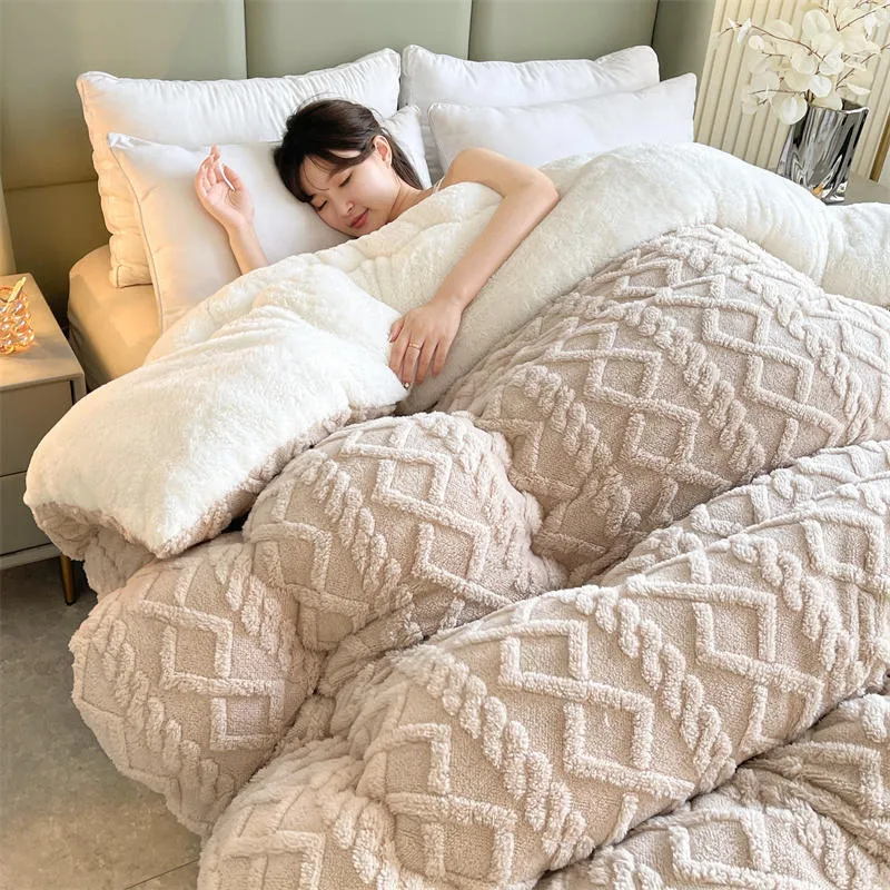 Trapunta Invernale Pesante In Cashmere Effetto Agnello - 3 Kg - Coperta Calda Per Letto Matrimoniale 200x230 Cm - Grigio - 3