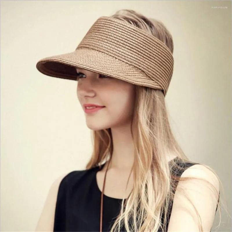 Berets 2022 Women's Summer Hat Foldable Portable Beach Straw Cap Sun Visors Protection Outdoor Sport Fishing Wide Brim Female