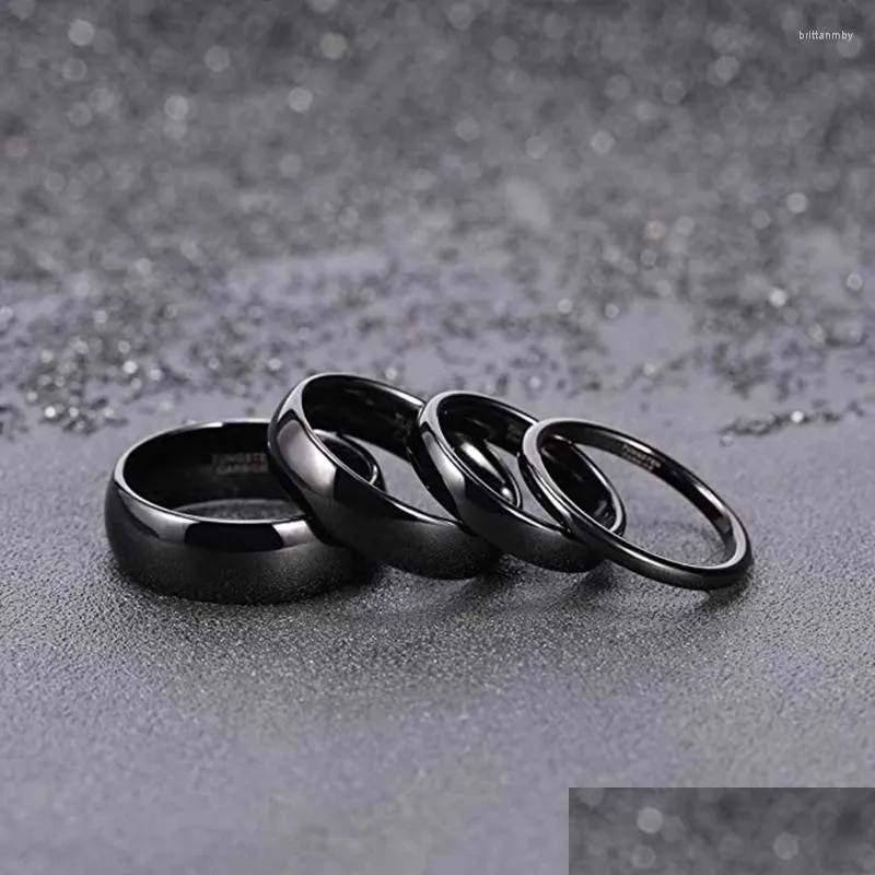 Anéis de casamento anéis de casamento 2mm 4mm 6mm 8mm largura simples curva lisa borda plana amantes de tungstênio preto anel de aço brit22 gota de gota dhxr4