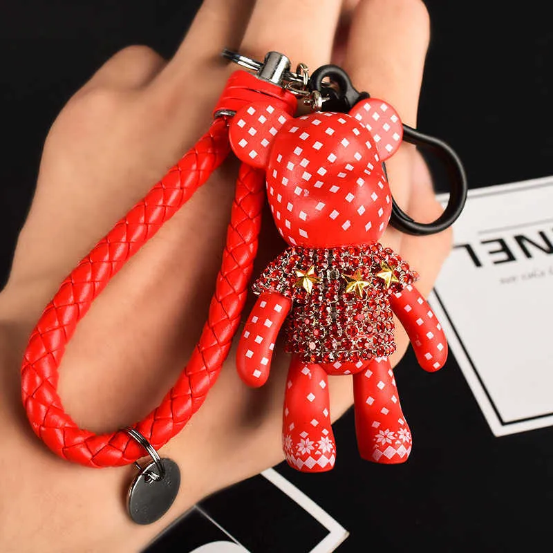 Rhinestone Cute Bear Key Chain Tassels Keychain Anti-lost Pendant