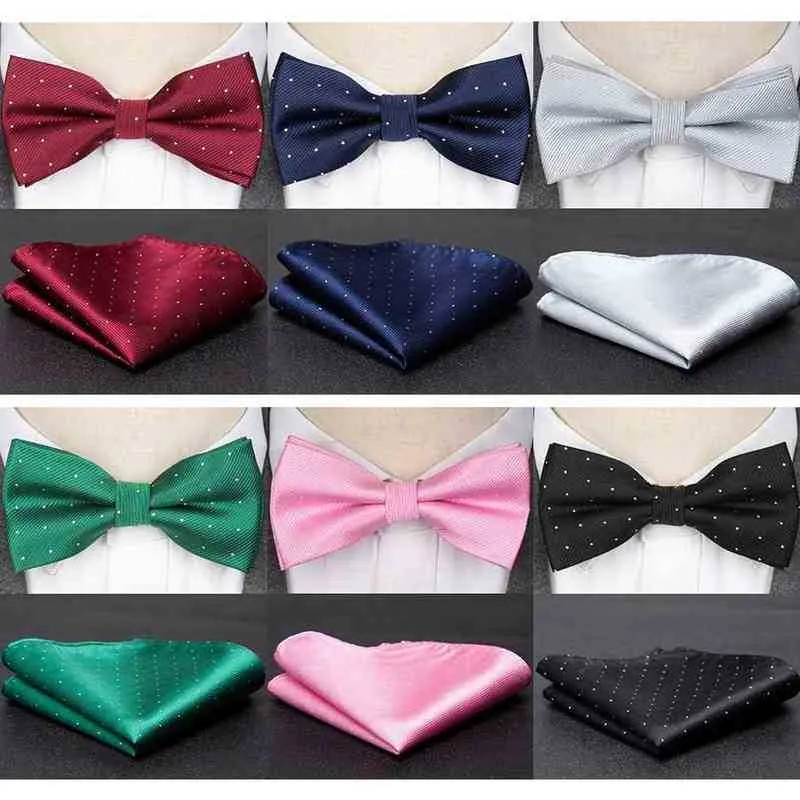 Conjunto de pajarita para hombre Sólido Punto de plata Corbatas de mariposa de moda para hombre Pañuelo Fiesta Hombre Regalo Corbata Accesorios de boda Bowtie J220816