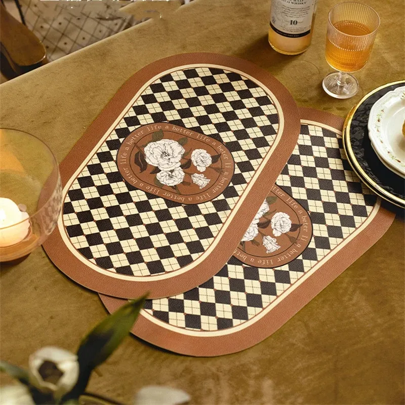 PVC Leather Oval Placemat Waterproof Oilproof Table Mat Heat-insulated Plate Bowl Pad Restaurant Decor Kitchen Supplies Restaurant Decoration MJ0945