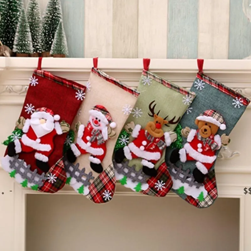 Tras de navidad Calcetería Elk Bear Patrón de muñeco de nieve Santa Claus Regalo Candy Sock Bag Pendse Decoración de Navidad Artes de colgantes GCC29