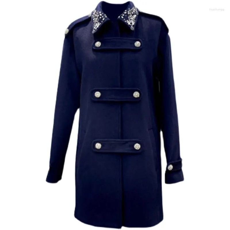 Lana da donna Miscele da donna Stile francese Moda invernale Cappotto di lana con diamanti Donna Lavoro pesante Piccolo profumo Doppio petto