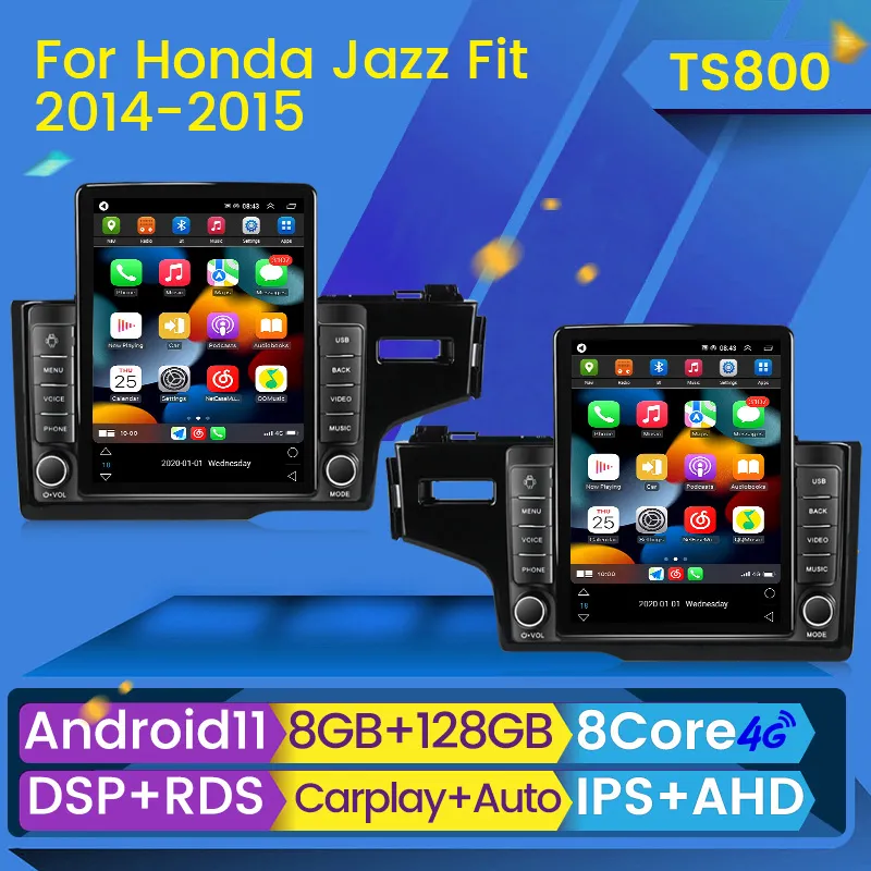 CAR DVD-spelare för Honda Fit Jazz 2014-2020 Tesla Style Radio GPS Android Multimedia Navigation Auto Stereos CarPlay 2 DIN