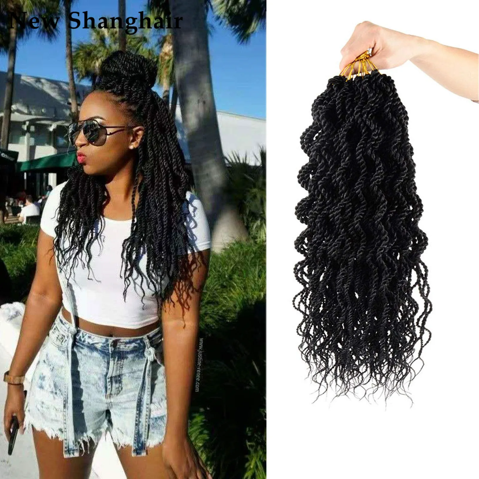 WAVY SENEGALESE Twist virkning H￥rfl￤tor 18 tum Curly Twist Crochet H￥rfl￤tor Wavy Ends syntetiska h￥rf￶rl￤ngningar f￶r svarta kvinnor BS32