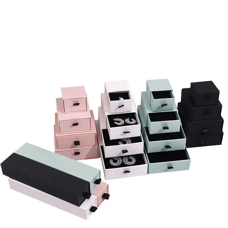 Sieradenboxen 10stcs Organizer Display Gifts Verpakkingsdooshouder Zwart roze witte kraftpapier verlovingsring ketting Bracelet L221021
