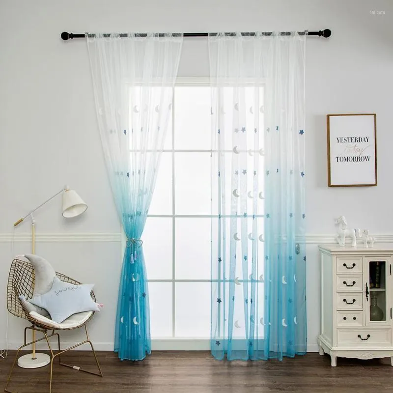 Rideau 1Pc rideaux en Tulle pour salon impression étoile drapé de fenêtre Transparent pure décoration de la maison