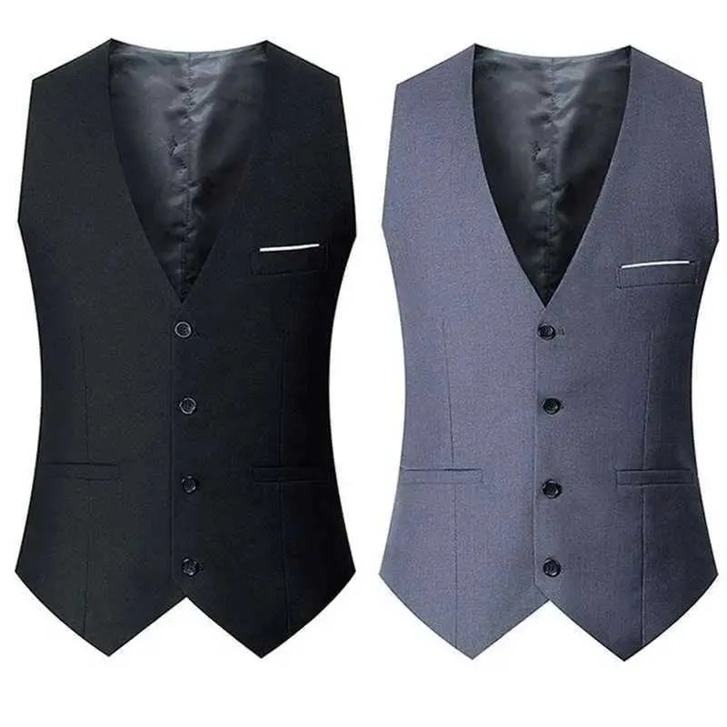 Abiti da uomo Blazer Nero Grigio Gilet blu scuro Gilet adesivo aderente Gilet Homme Giacca da lavoro formale senza maniche