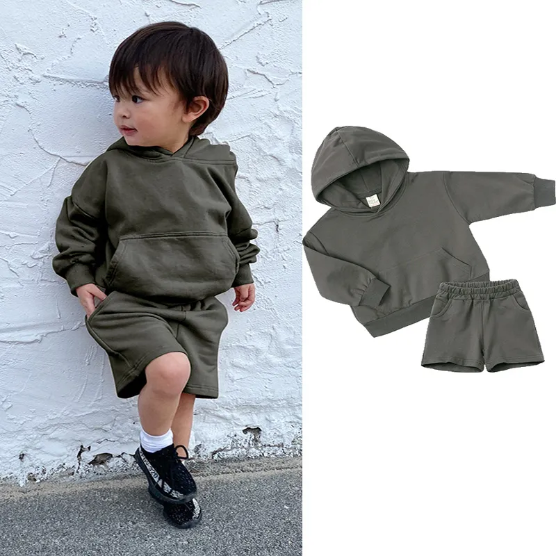 Winter Kids Sweatshirts Set Solid Top Tracksuit Outfit With Sweatshirt, Elastic  Joggers, And Shorts For Boys And Girls Casual Essentials From Blumin, $15.38