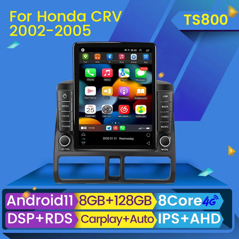 Carro dvd rádio 2 din android reprodutor de vídeo multimídia automático para honda cr-v crv 2 2001-2006 estilo tesla carplay gps 2 din bt