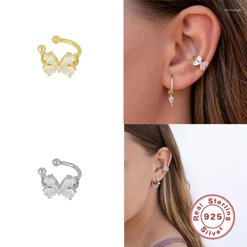 Backs Earrings BOAKO 925 Sterling Silver Fashion Crystal Butterfly Ear Cuff For Women Girls Cute No Piercing Fake Cartilage Clip