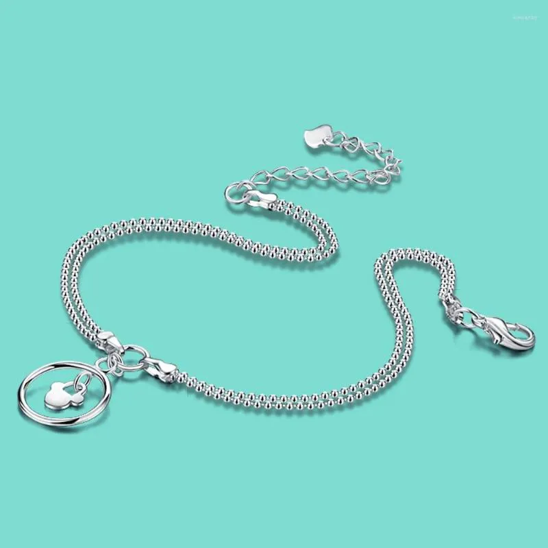 Bracelets de cheville mode femmes 925 véritable bracelet de cheville en argent Sterling mignon pendentif rond Femal pied bijoux solide 27cm taille