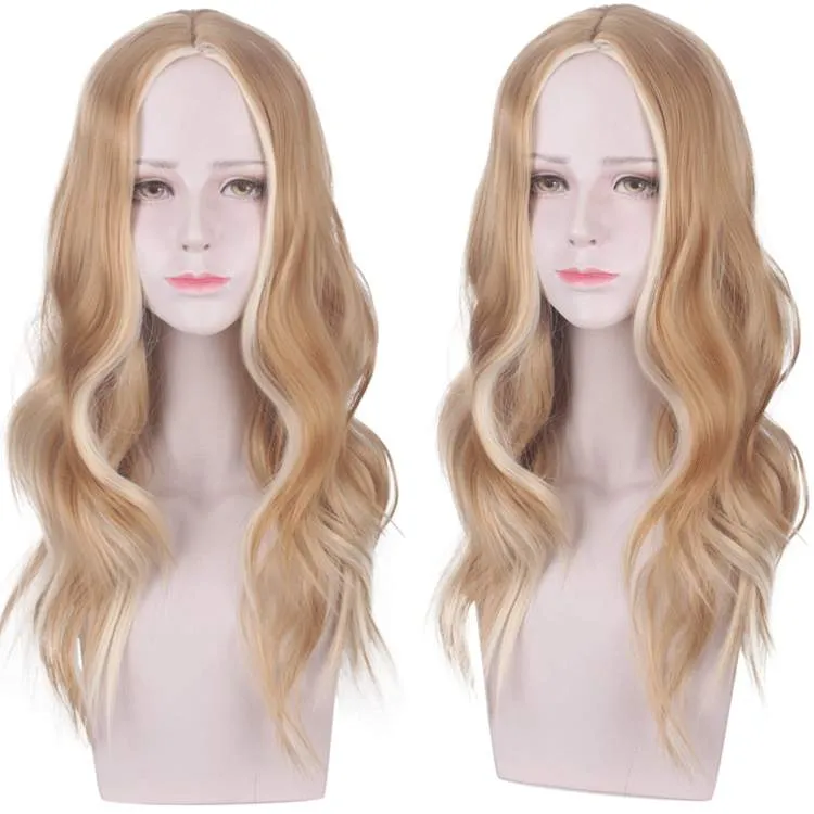 Fashion Golden Split Curly Big Wave Harajuku Cosplay Perruque de cheveux longs