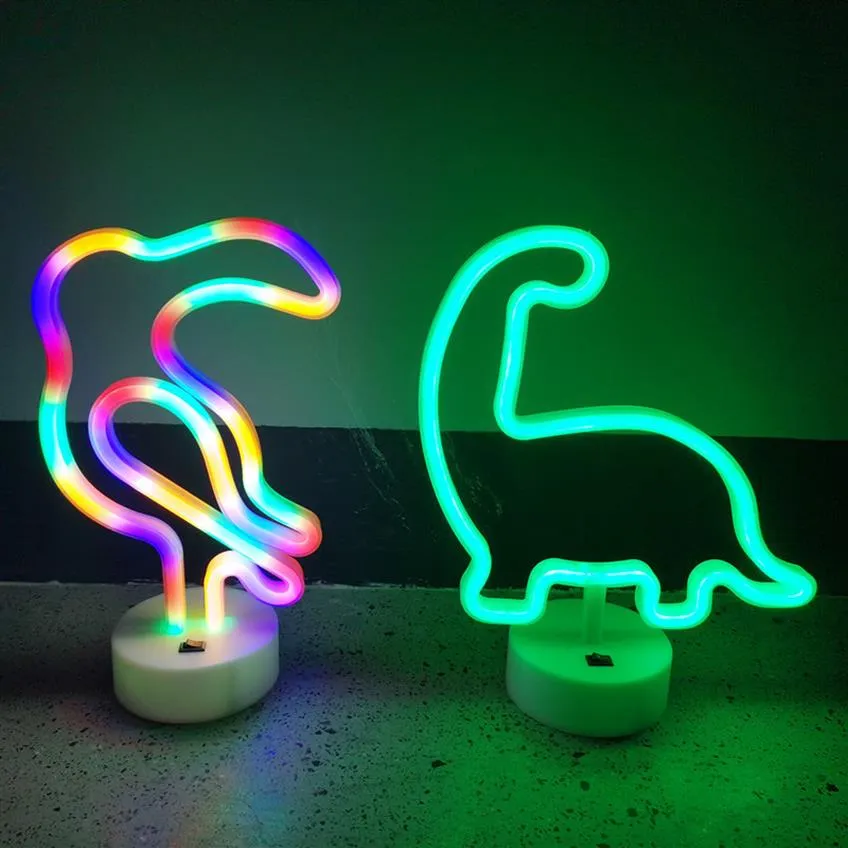 US Test LED Parrot Dinosaur Lights Neon Signs With Base Night Light USB