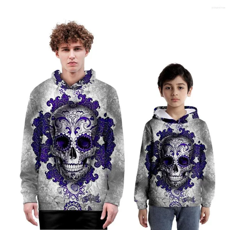 Men's Hoodies 2022 Halloween Skull Trend Parent-child Wear 3D Print Children's Students Autumn And Winter Hooded Sweater Thin Fleece