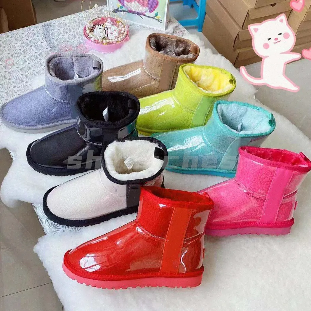 Australian Mini Boots Australia Winter transparante PVC met diamantoppervlak klassieke korte snow furry meisjes kind mannen satijn enkel wgg laarsjes halve knie