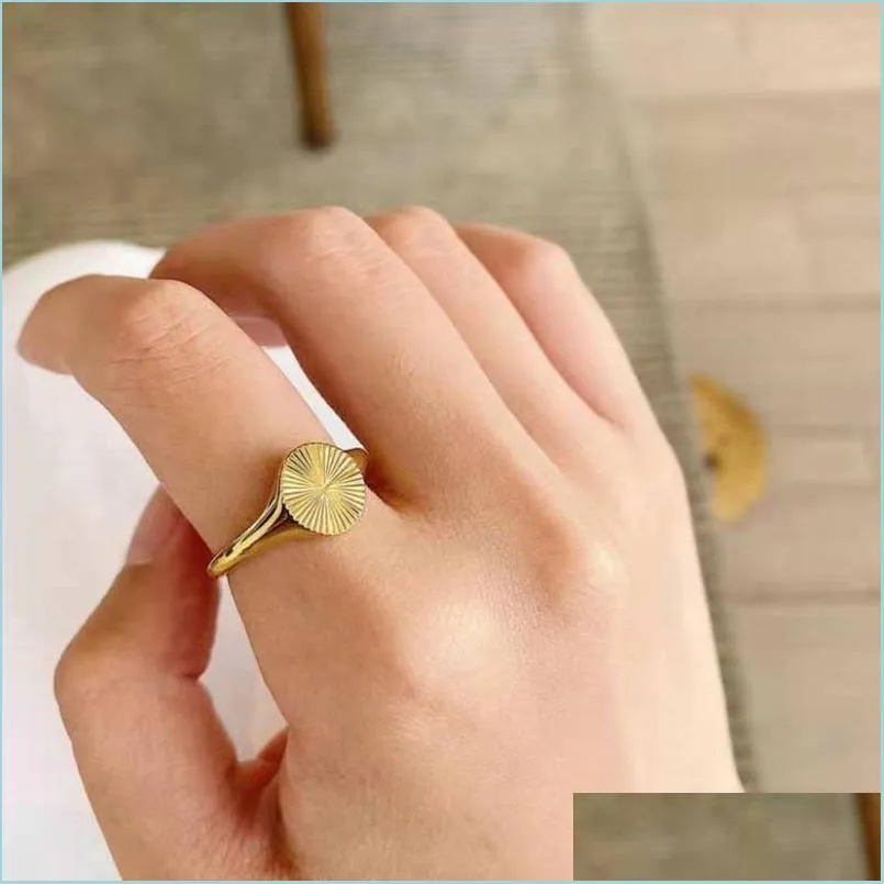 An￩is de casamento An￩is de casamento Carve Wave For Women Girl Packable Sunshine Ring Signet Signet Dome Party Acess￳rios BFF Giftwedding Dhcmf