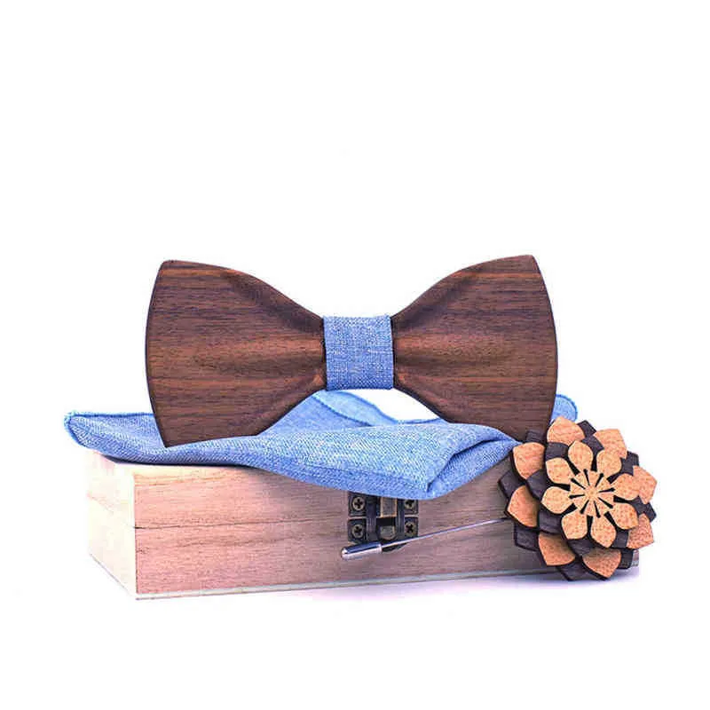 Linbaiway Adult Wooden Butterfly Tie Set For Men Suit Handkerchief Bowtie Brooches Cravate Homme Noeud Papillon Corbatas Gift For Men J220816