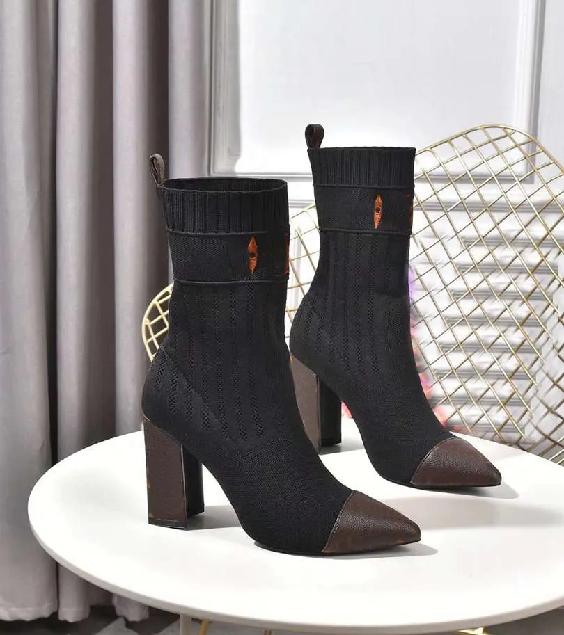 Fashion Boots Louiseity Casual Women Luxury Design Winter Warm Heel Snow Leather Thick Soled Sock Boots Viutonity 2-03