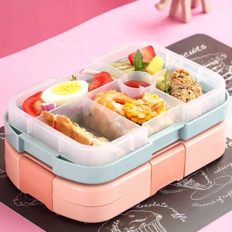 Servis sätter europeisk plastmikrovågsugn Lunchlåda Kreativa flera rutnät Läcka Proof Kids Bento Portable förvaringsbehållare