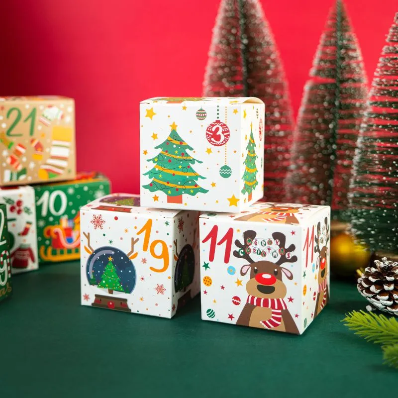 Merry Christmas Advent Calendar Boxes 24 Days Kraft Paper Advent Countdown Candy Gift Boxes for Kids and Family Favor MJ0829