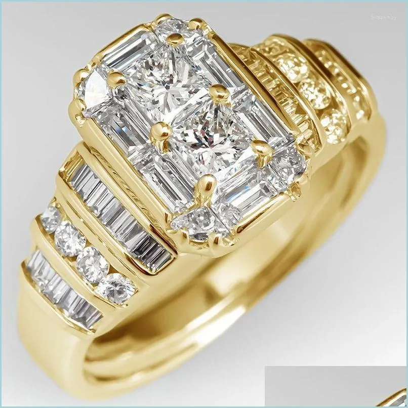 Anneaux de mariage Anneaux de mariage de luxe à la mode or / argent plaqué fiançailles pour les femmes Shine T Type Cz Stone Inlay Fashion Jewelry Party Gi Dhr3Y