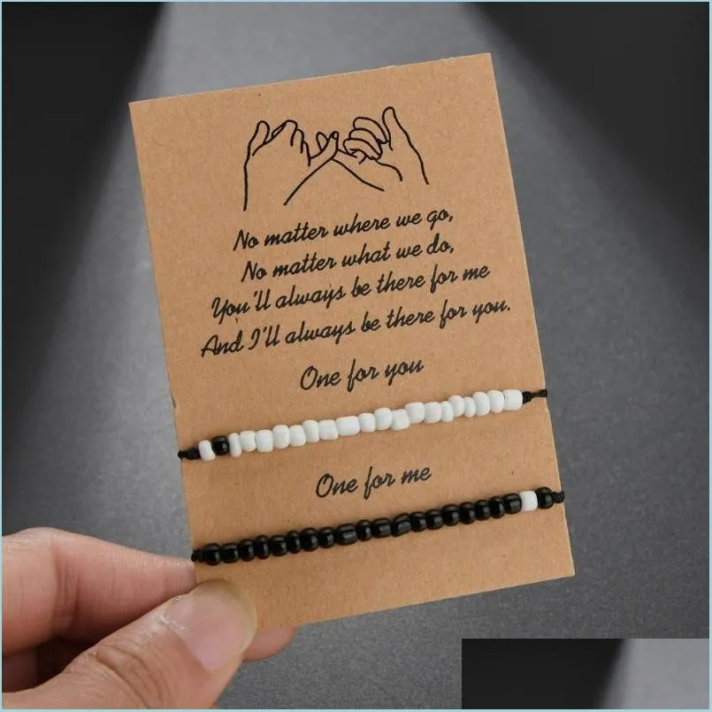 Bracelets de charme Bracelets de charme Cmoonry Pinky Promesse Distance correspondant pour amis Couple Famille Femmes Hommes Noir Blanc Acrylique Be Dhkdx