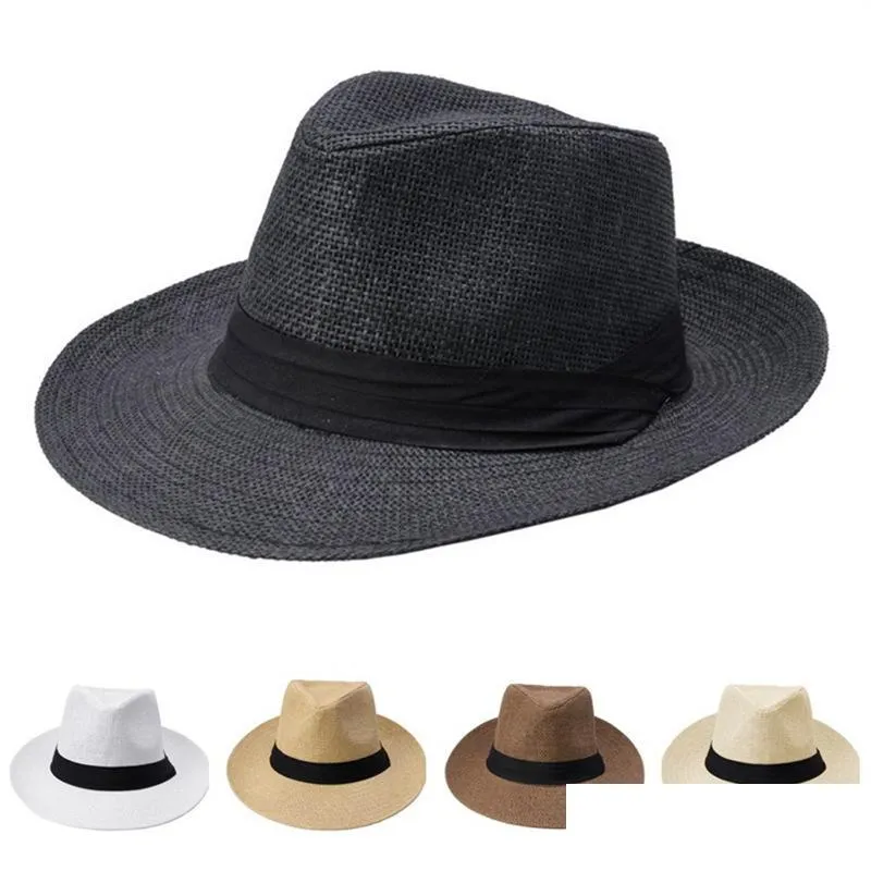 2022 Dhrre Black Wide Brim Mens Straw Hats Amazon With St Weaving