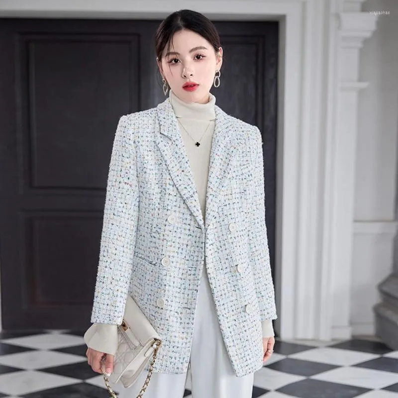 Women's Suits Winter Quilted Thicken Elegant Suit Jackets Women 2022 Autumn Fashion Shiny Tweed Blazer Coats Ladies Casual Work Outwear