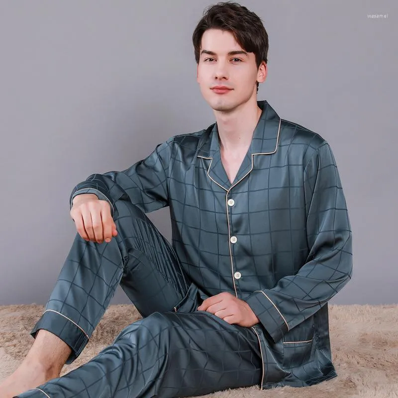 Sleepwear merk Real Silk Men Pyjamas hoogwaardige lange mouwen 2 stuks 2 stuks pyjama sets mannelijke mulberry pyjama homme set