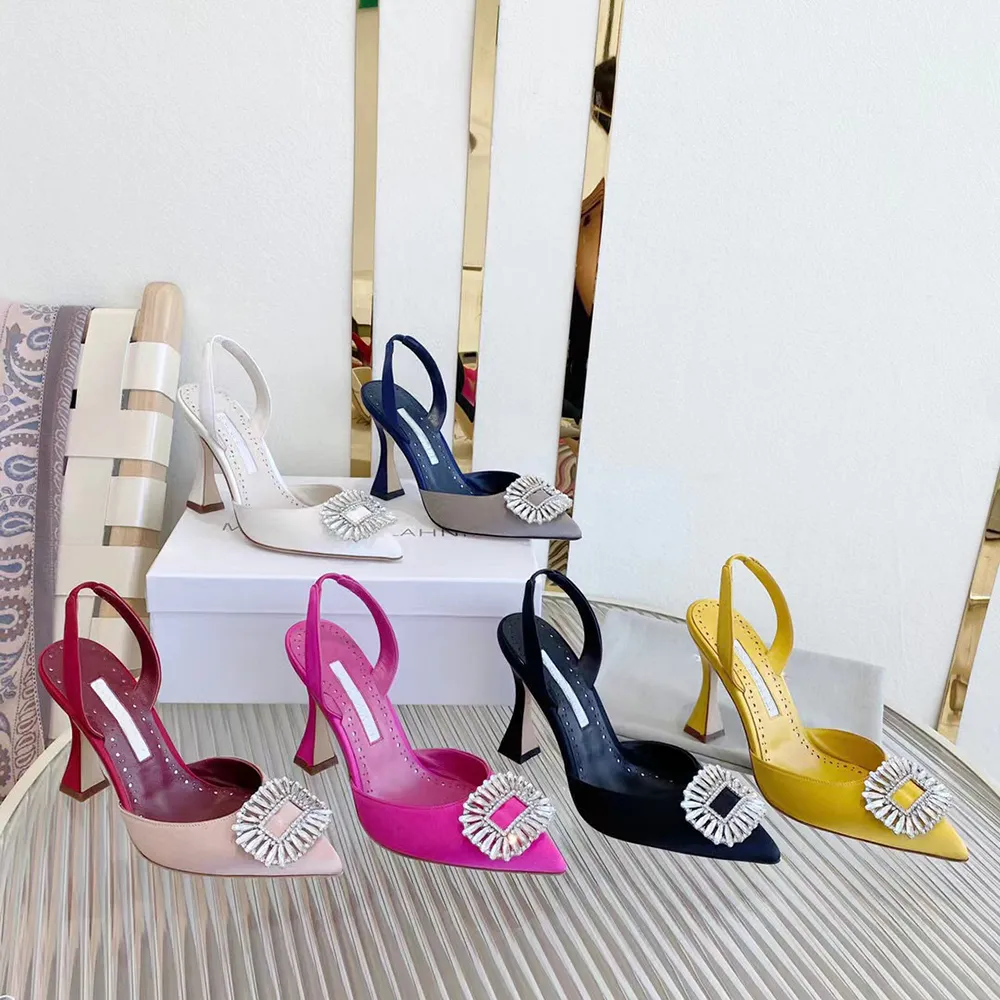 新しいパターンクリスタル装飾された靴ポンプシューズリアルシルク85mmトランペットヒールアンクルバンド女性の豪華なデザイナードレスシューズイブニングスリングバックサンダル