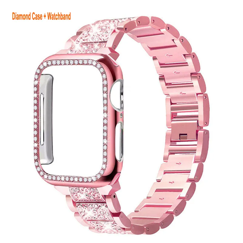 41mm 42mm 44mm 45mm 40mmシリーズ8 7 6 5 4 3 2 1 Apple Watch Bands Luxury Shinyリストバンドジュエリードレッシングメタルストラップ交換用のキラーダイヤモンドブレスレットウォッチバンドケースケース