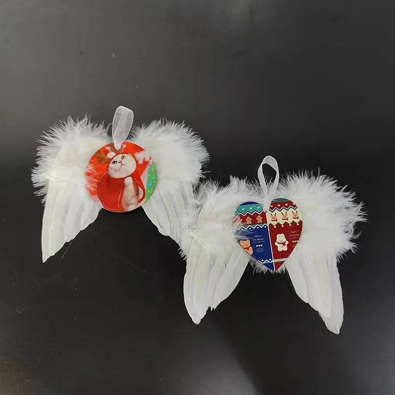 Sublimatie Kerstveer Angel Wing Ornamenten MDF Dubbele zijoverdracht Decoraties Kerstboom Hanging Tag