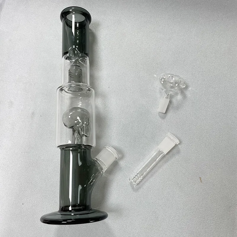 Bong in vetro spesso con teschio alto 30 cm e gorgogliatori che fumano pipa ad acqua con narghilè dab rig con ciotola in vetro e banger al quarzo maschio da 20 mm 14 mm