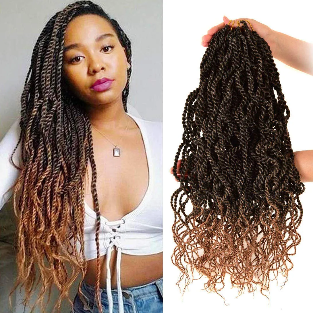 Tranças de crochê onduladas Senegalesas de 18 polegadas Tranças pré-laçadas Goddess Senegal Twist Tranças de cabelo com pontas cacheadas LS32