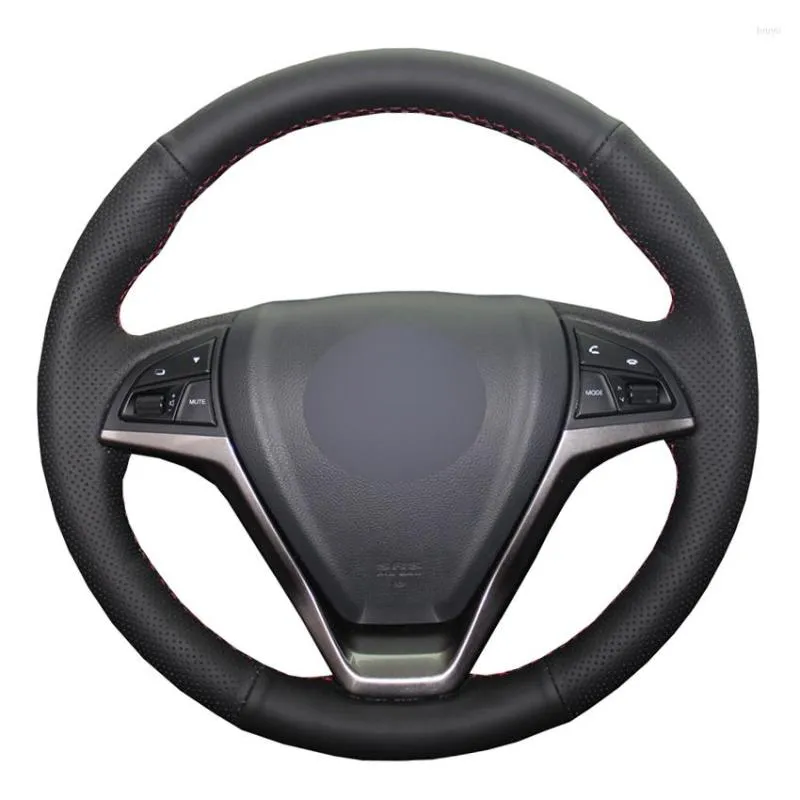 Cubiertas de volante Cubierta de coche cosida a mano de cuero sintético de PU negro para Changan CS15 EV 2022-2022 CS55 2022 CS75 2013-2022