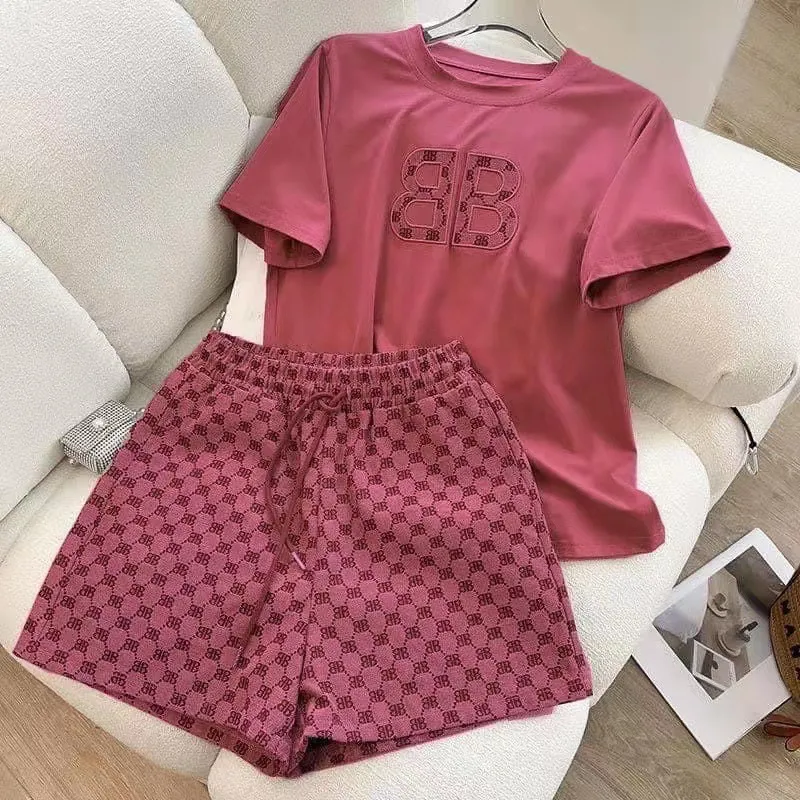 2022 New designer Summer Womens Tracksuits Leisure Sports Suit loose design embroidered sleeve shorts two-piece casual Women short sleeve set