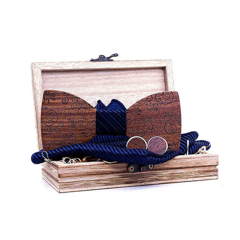 Linbaiway houten bogen voor heren houten voor bruiloft shirt pocket vierkant manchetknopen bogen set heren zakdoek stropdas j220816