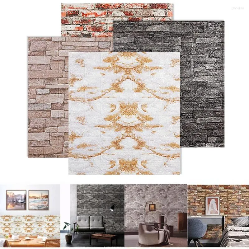 Wallpapers 10pcs 3D Brick Wall Paper For Living Room Bedroom TV Waterproof Self-Adhesive Wallpaper Foam Plastic DIY Stickers