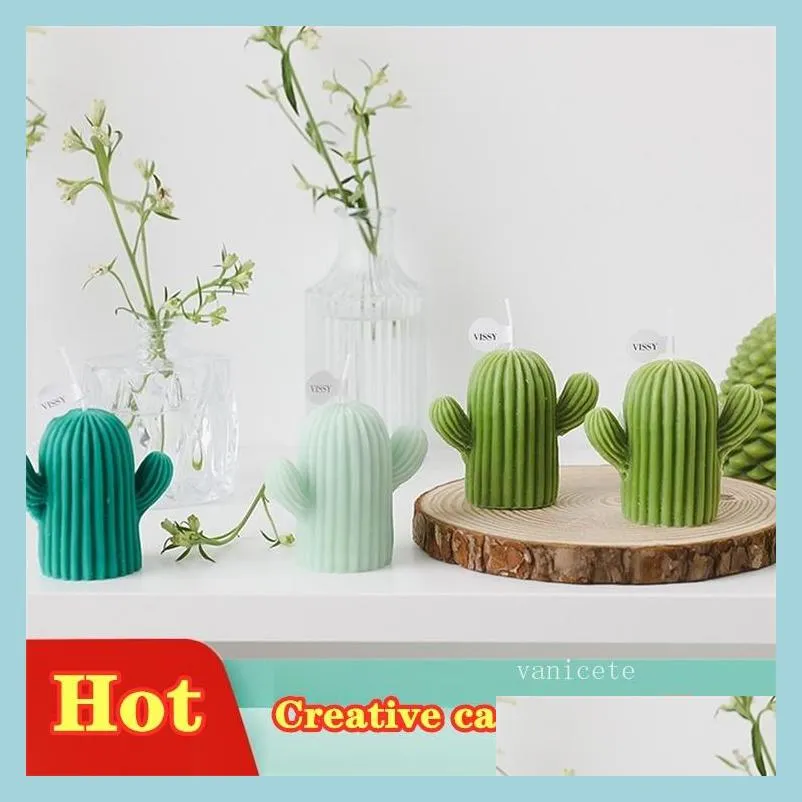 Ljus Creative Cactus Candle Handmased Sojabönvax för heminredning Po Props Diy Birthday Present Souvenir ZC684 Drop Delivery 2022 Garde Dhjid