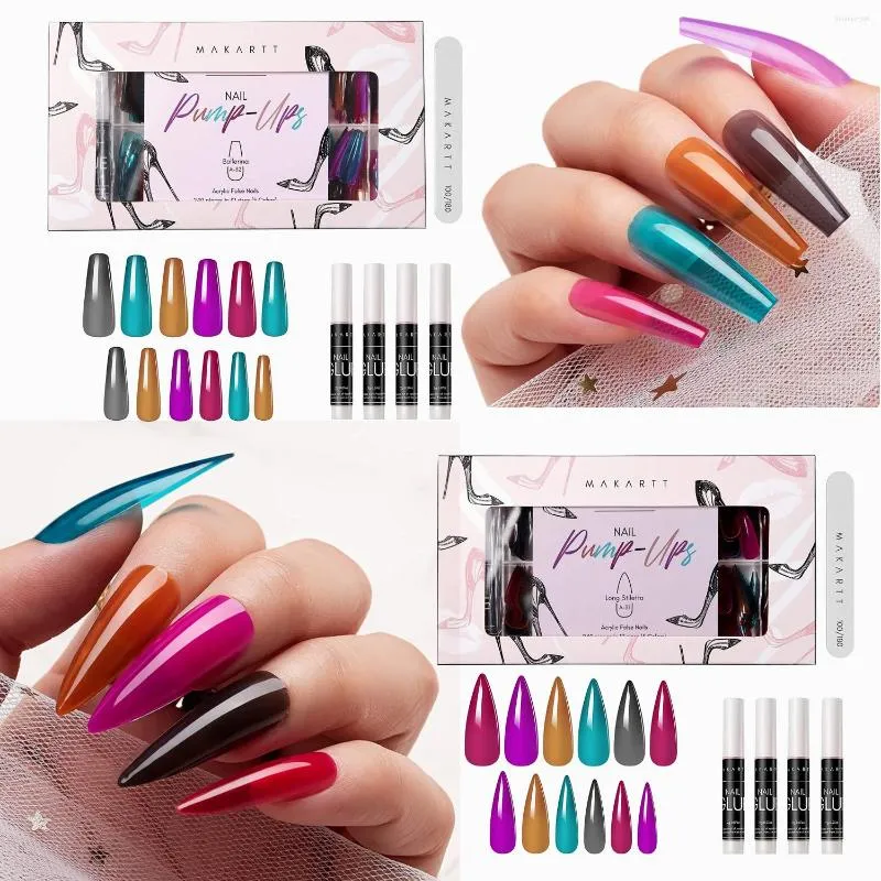 False Nails MakarAcrylic Nail Kit Press On Set 240pcs Long Coffin Ballerina Tips Full Cover Gel With Glue File