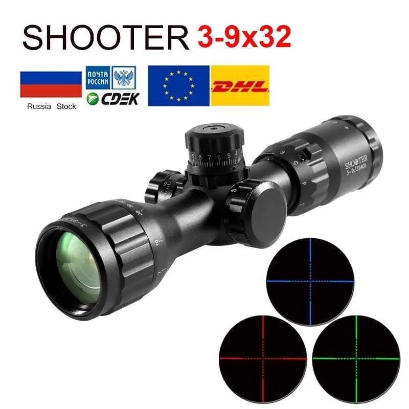 3-9x32 AOL Shooter Tactical Hunting Scopes Red and Green Dot Optics Illuminada Alcance Mil-Dot Riflescope