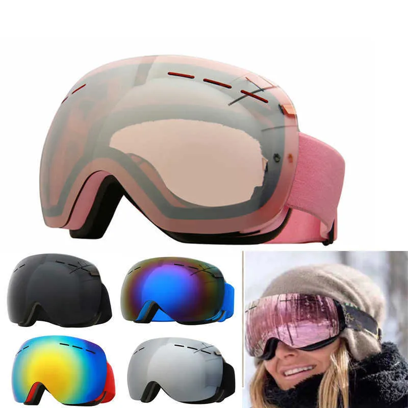 Ski Ggggles Femmes Pink Lunes Doub Layer NS Anti-Fog Snowboarding Goggs Men Sports Ing Eyewear UV Big Big Snow L221022