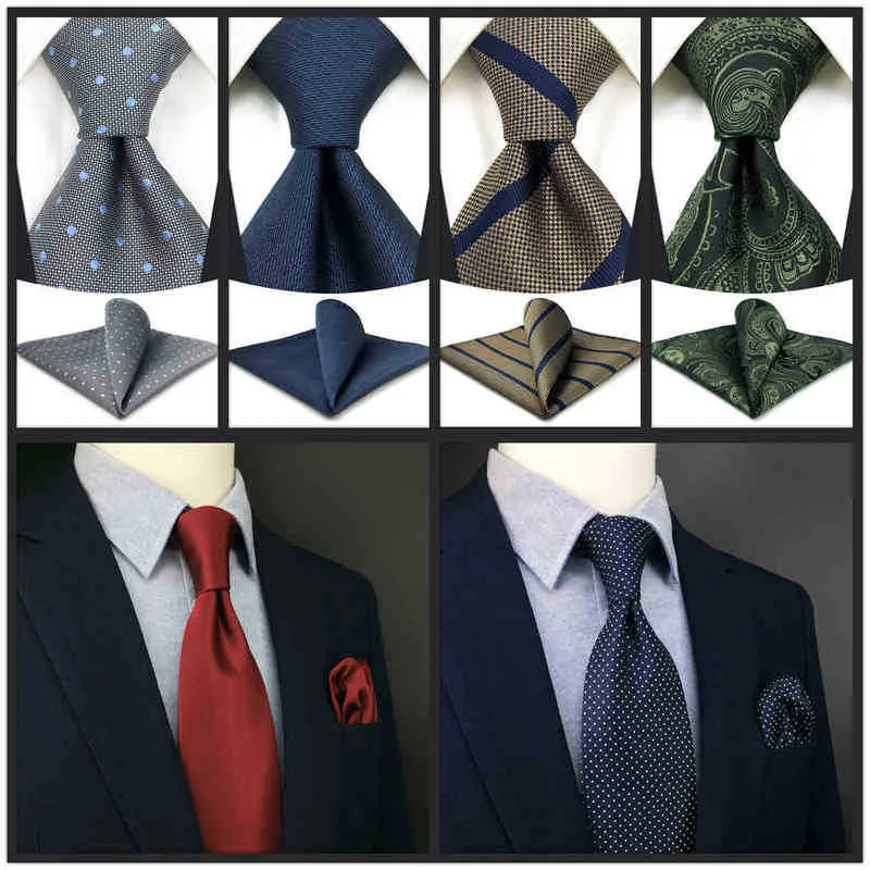 Conjunto de corbata clásica para hombre Corbata con bolsillo cuadrado Azul Rosa Rayas de lujo Invitado de boda Regalo Navidad Gris J220816