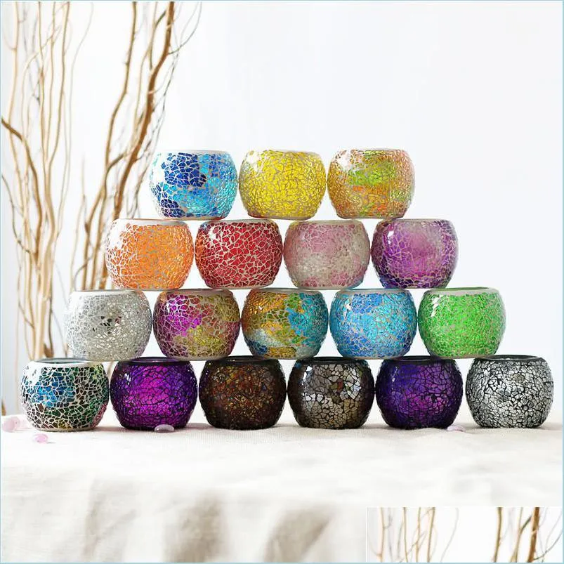 Portacandele Stile europeo Candeliere in vetro Colore Portacandele Mosaico Tealight Home Decorazioni per la tavola Decorazioni per feste di Natale Tazza T9I0 Dhlaj